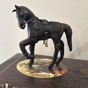 Vintage Black leather Horse Sculpture